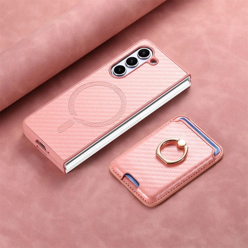 2 in 1 Detachable Carbon Fiber Card Wallet For Samsung Galaxy Z Fold 6 5 4 5G Magnetic Phone Case with Screen Protector Cover