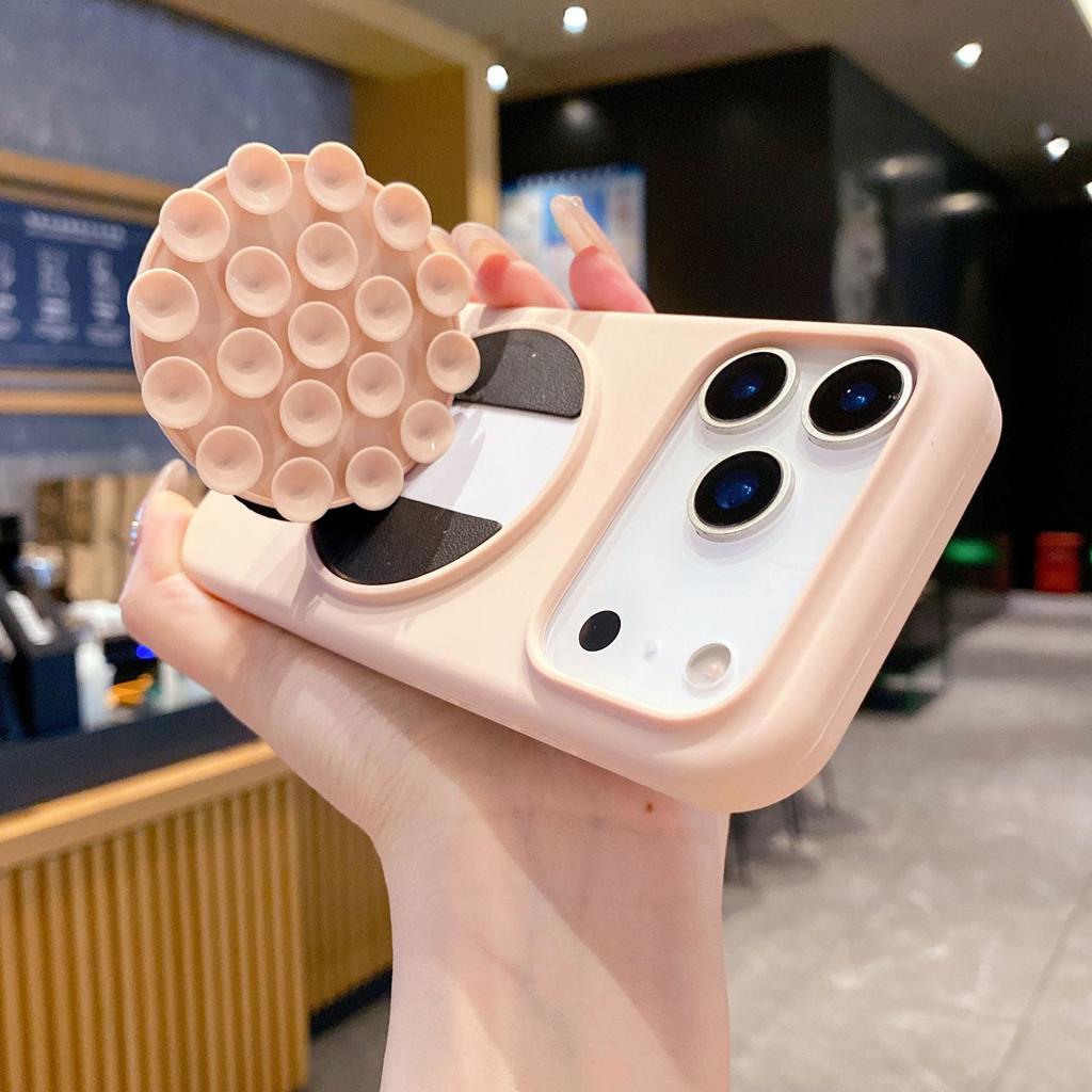 Liquid Silicone 16pro Mobile Phone Case Suction Cup Holder Iphone17 Mobile Phone Case Apple 17pro Portable Protective Case