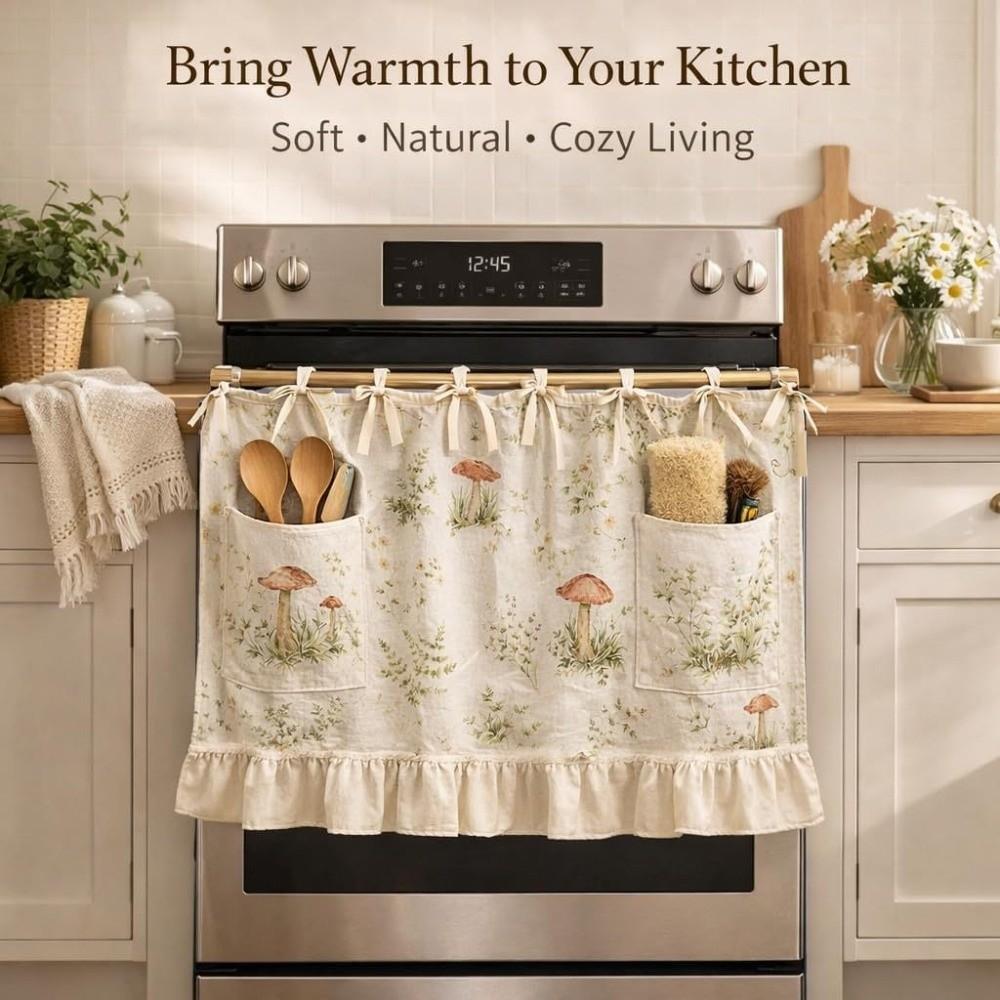 Ruffled Trim Oven Curtains Handmade Kitchen Oven Curtains New Stove Curtains  Rustic Kitchen