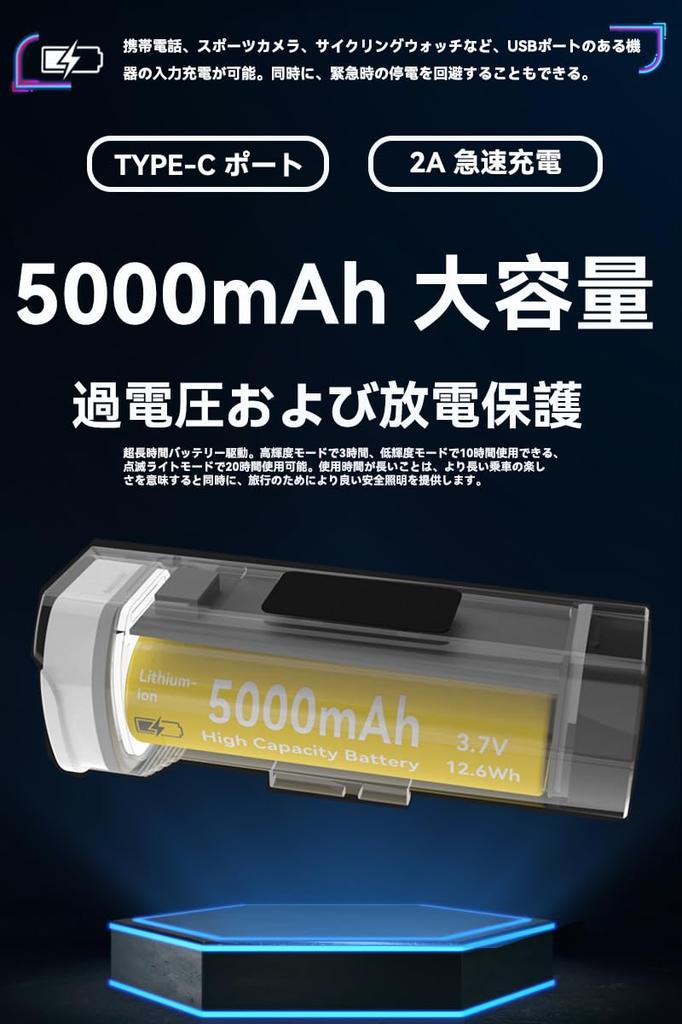 LEOSON Bicycle 5000mAh Type C 13 Lighting White and Yellow Light Digital Battery Level 1500 for Road and Cross Aluminum Alloy Bicycle Headlight for