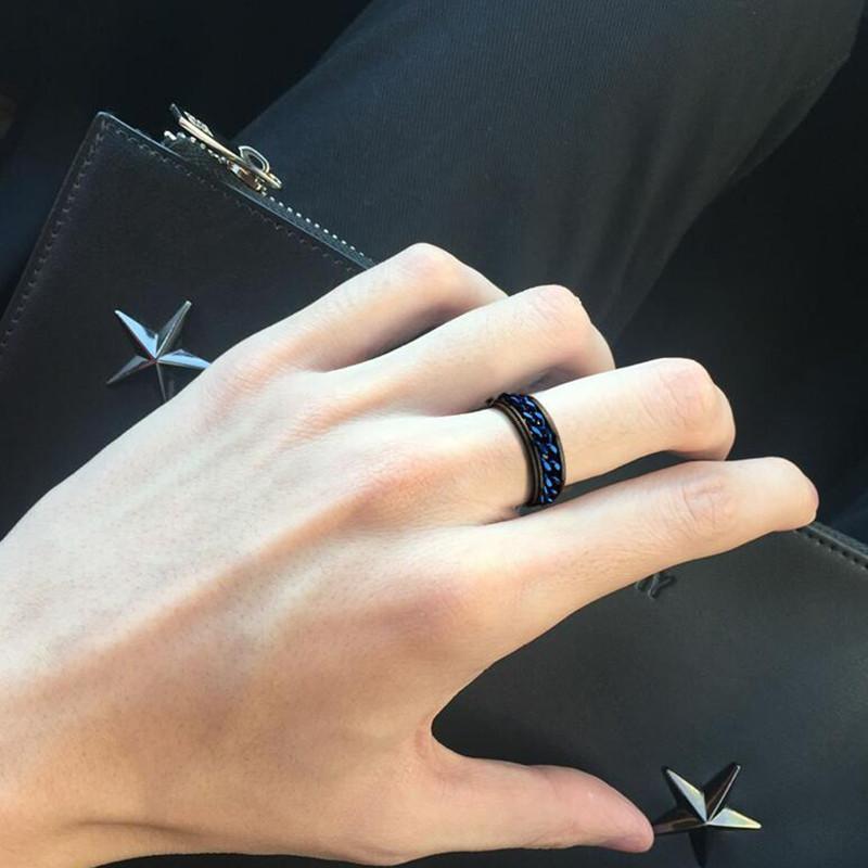 Rotera Roterande Ångest Fidget ringar Titan Rostfritt stål Kedja Spinner Finger Ring För män Blå Guld Färg Svart Punk Rock