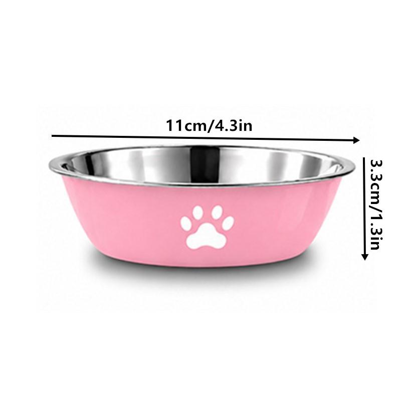 Stainless Steel Pet Water Food Bowl with Paw Print Anti-slip Silicone Base Feeder for Dogs Cats Home Outdoor Use