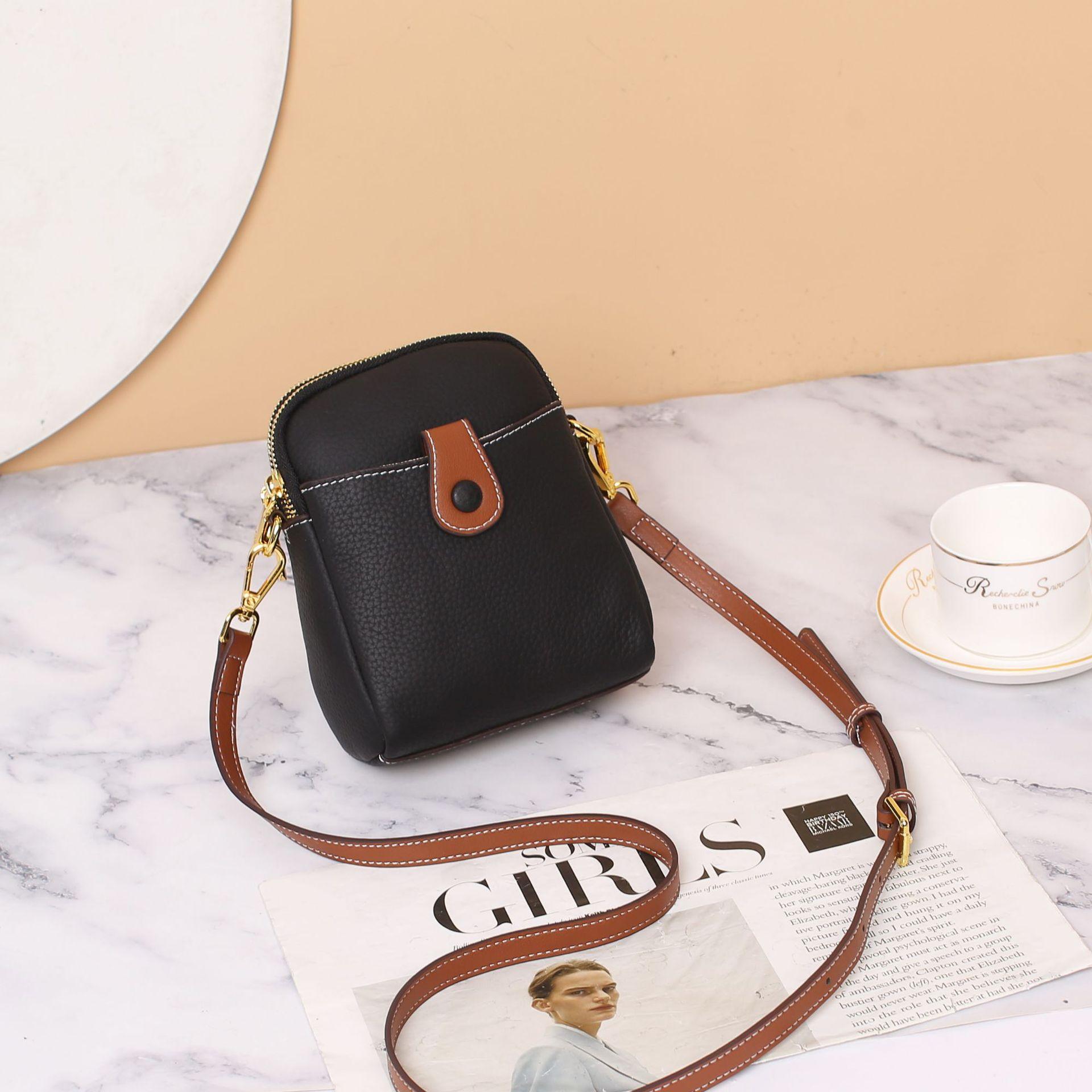 

Ретро сумка для мобильного телефона из кожи с узором личи, универсальная мини-маленькая сумка-саквояж, двойной мезонин, мини-сумка-мессенджер 13X6X18cm