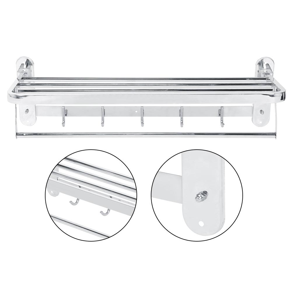 Stainless Steel Foldable Towel Rack Multifunctional WallMounted Bathroom Shelf with Hook