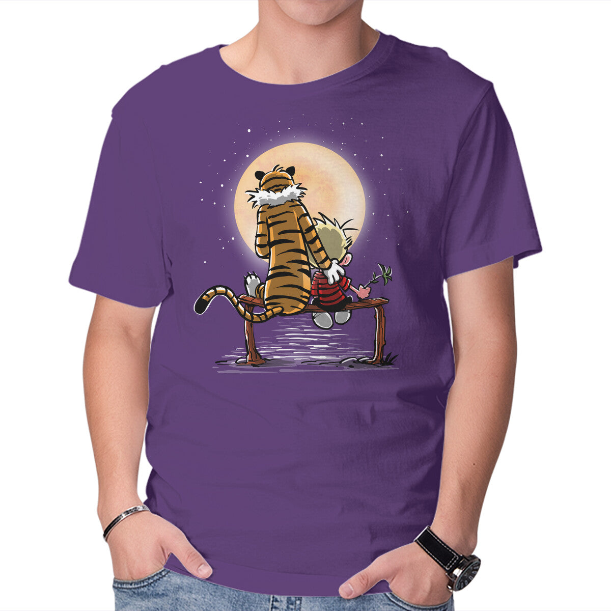 Unisex Crew Neck T-Shirt More Friends Gazing At The Moon Graphic Short Sleeve Casual Tee S