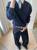Striped V-neck Two-Piece Boxy Hoodie Top