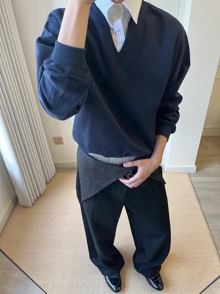 Striped V-neck Two-Piece Boxy Hoodie Top