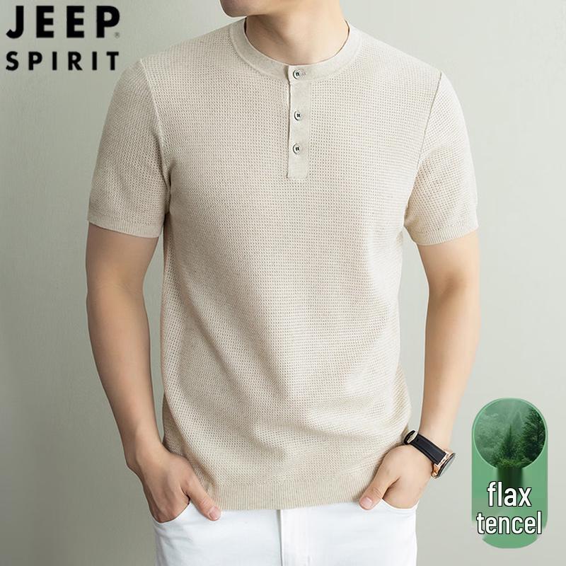 JEEP SPIRIT Men s Linen Blend Cooling Short Sleeve Henley T-Shirt 3XL