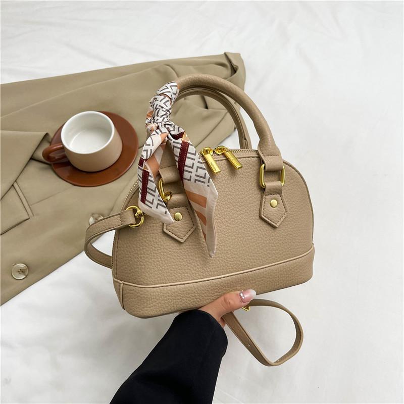 New Fashion Lychee Pattern Silk Scarf Double Pull Shell Bag Portable Shoulder Oblique Span Women's Bag