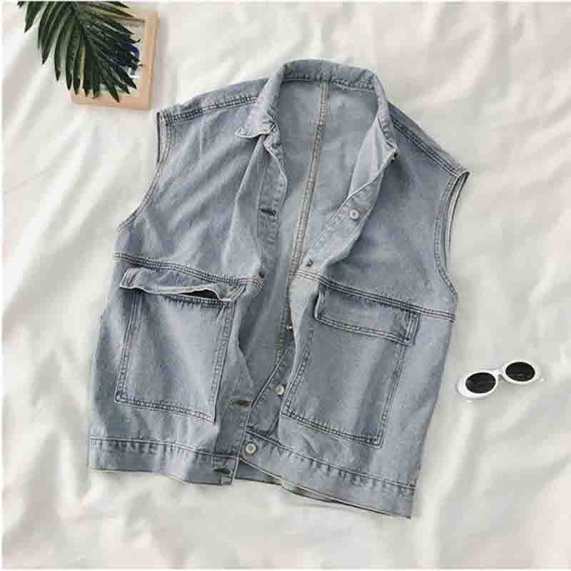 

Джинсовый жилет, пальто, женский весенне-осенний свободный жилет в корейском стиле, верхняя одежда, жилет, пальто без рукавов, повседневная куртка M