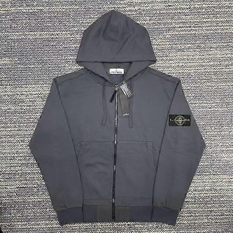 Sonbahar ve Kış İçin Doğru Ston Stone Gömlek Erkek ve Kadın Kapüşonlu Sweatshirtler, Düz Renk Ada Kol Bandı Rozet Stili Fermuarlı Sweatshirt Ceket
