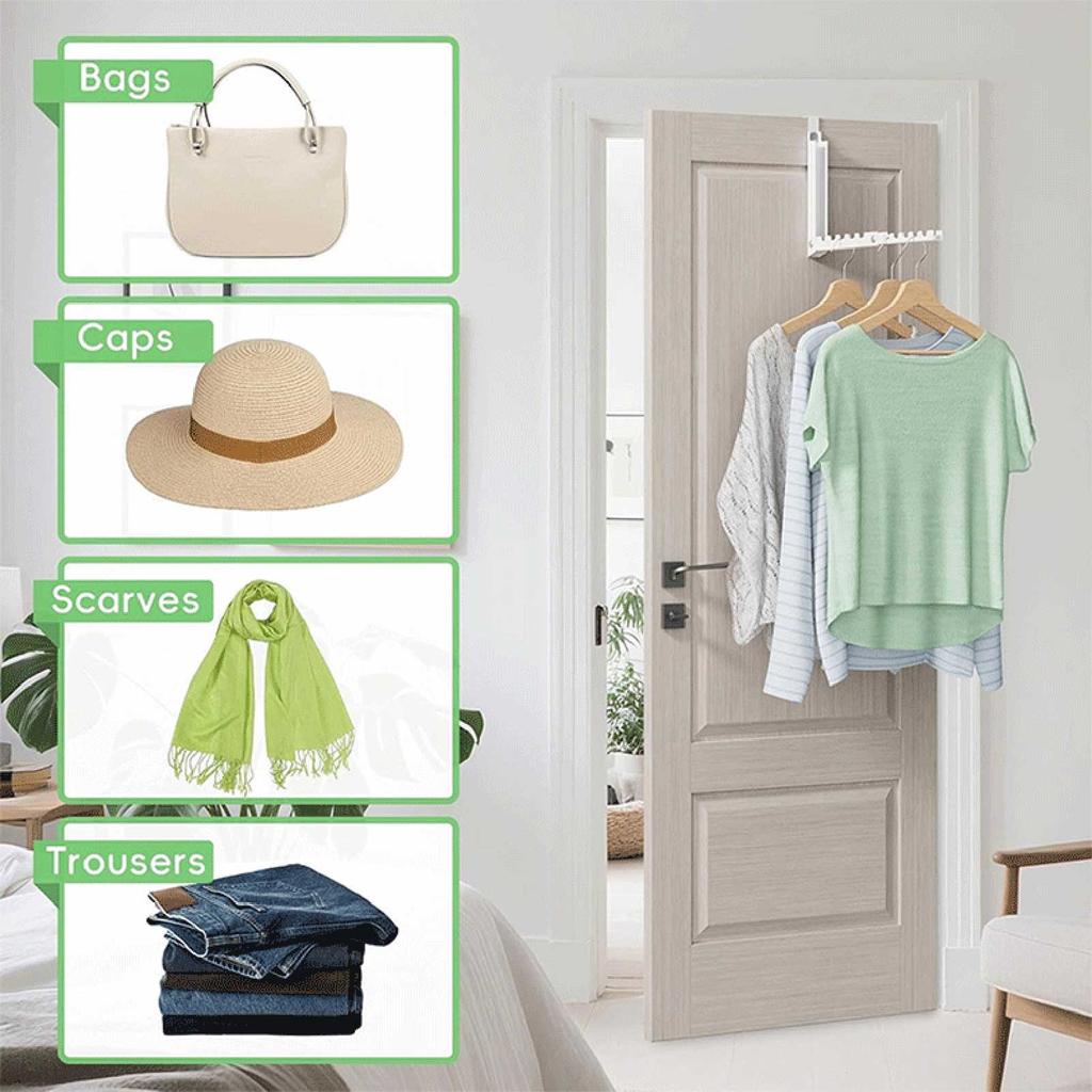 Double Folding Over Door Hooks, Portable Drying Rack for Laundry, Bathroom, Bedroom & Travel Storage ()