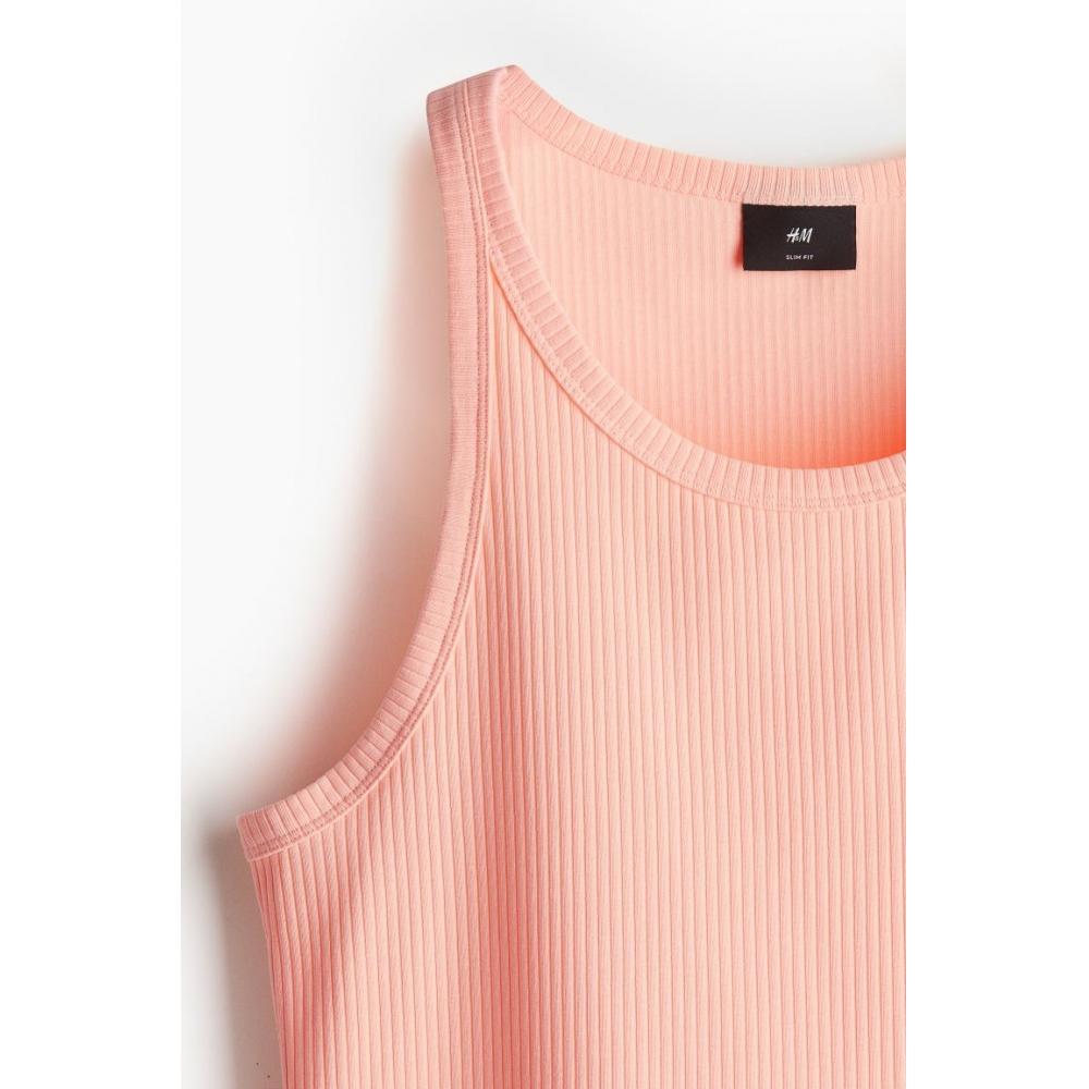 H M Ribbed Sleeveless Top sliM Fit Apricot Pink