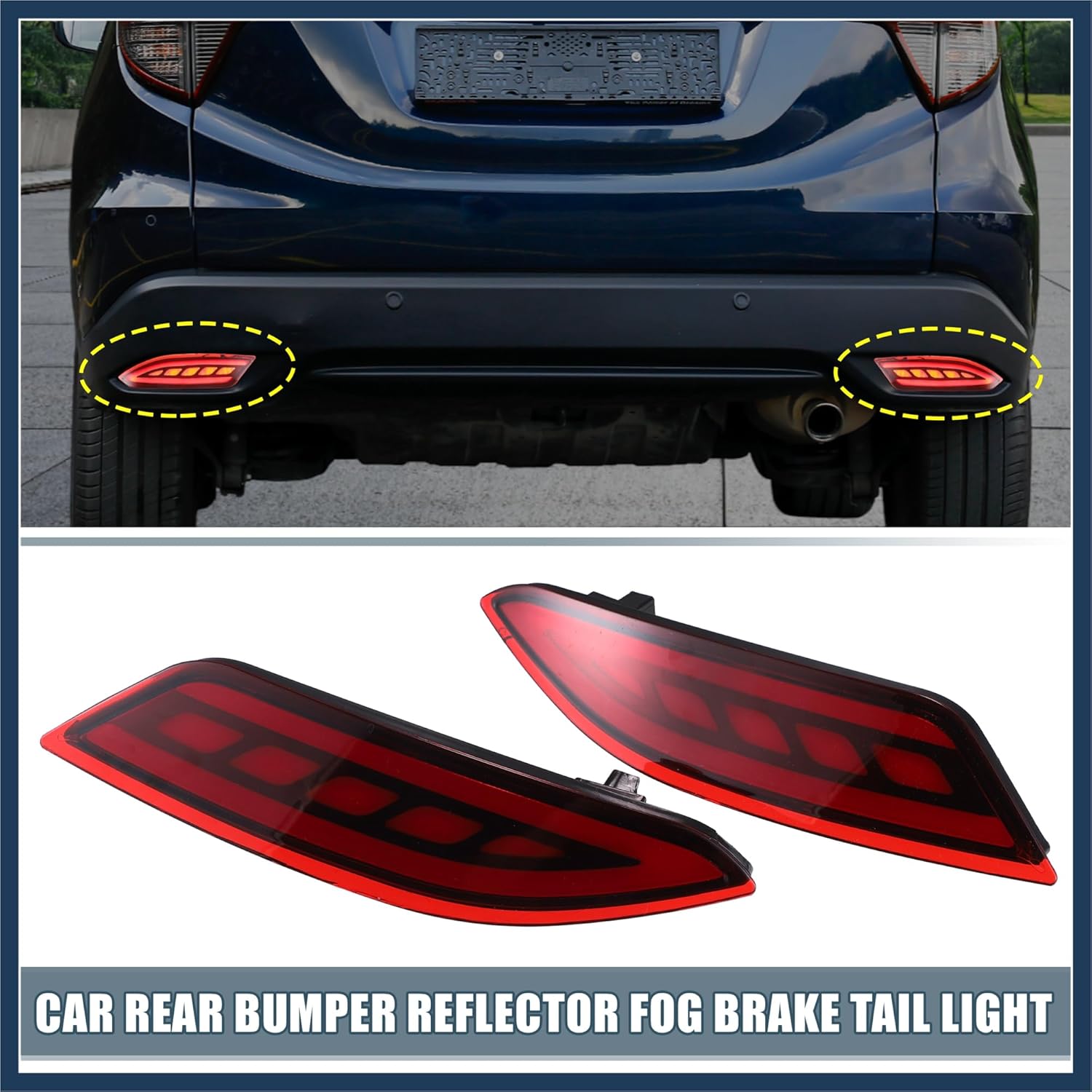 Rear Bumper Reflector LED Fog Brake Tail Turn Signal Light 33505T7SA01 33555T7SA01 Red Yellow for Honda HR-V 2015-2021 Red Lens (Set of 2) Stylish