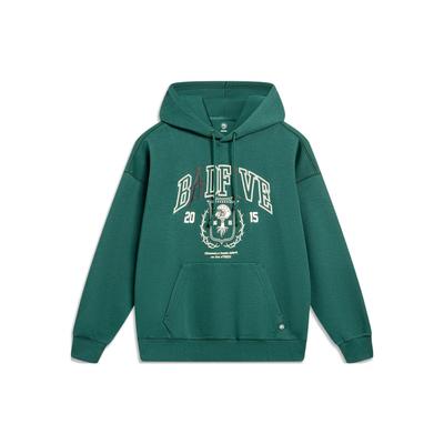 Moletom com Capuz Li Ning Badfive Estampado com Letras Masculino Hoodies Verde Musgo AWDT475-2