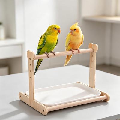 Anti-Splash Design Parrot Desktop Stand Interactive Wooden Parrot Stand  Grinding Claws
