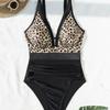 Leopardenmuster Mesh Rückenfrei Sexy Einteiler Bikini Badeanzug Mode Elegant Strandurlaub Badebekleidung