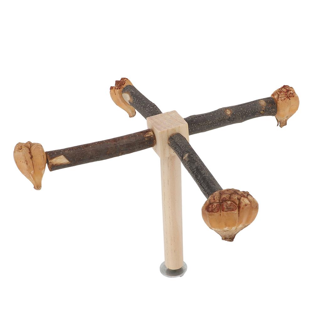 Rotating Parrot Perch Toy Interactive Training Wooden Bird Stand Exercise Toy with Chew Toy for Bird