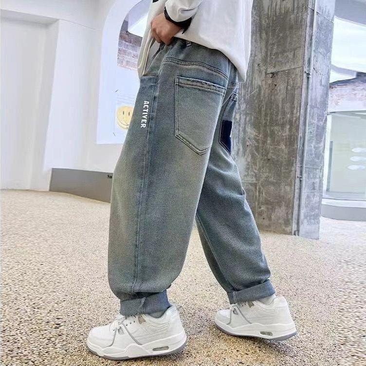 Kalhoty Jaro a Podzim Chlapecké Džíny Módní a Pohledné Dětské Kalhoty Svrchní Kalhoty