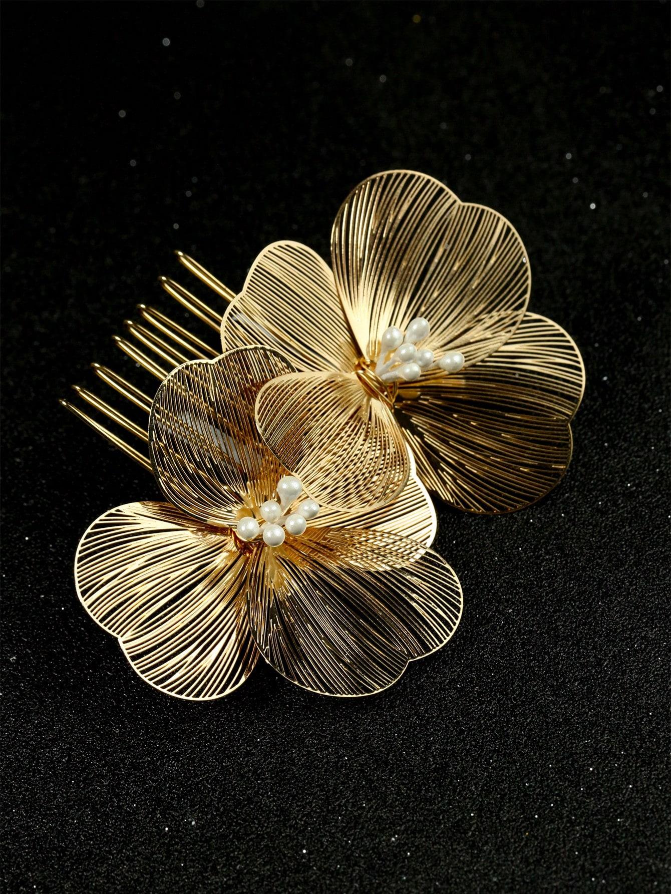 

1 шт. Женский гребень для волос ручной работы с золотым бантом, Идеально подходит для свадебной вечеринки, фестиваля, элегантный подарок для взрослых one-size золотой