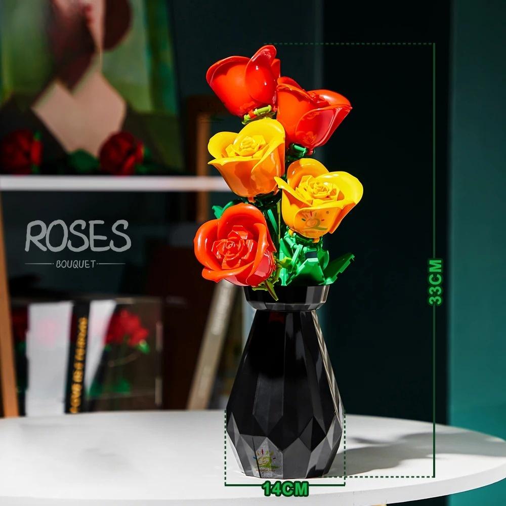 TOYLINX Rose MOC Kreative Blomster Byggeklosser - 3D Bukett Byggesett, Barn DIY Håndverk Ornament & Festivalgave