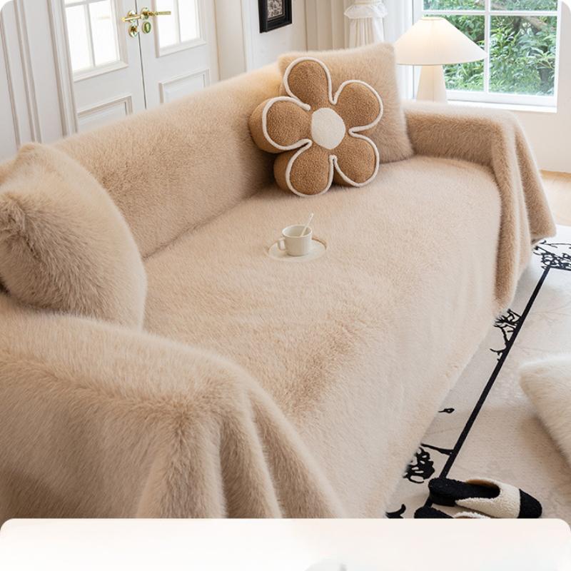 Winter Thickened Warm Mink Velvet Sofa Cover Cloth New Cushion Integrated Cover Blanket Cover Cloth