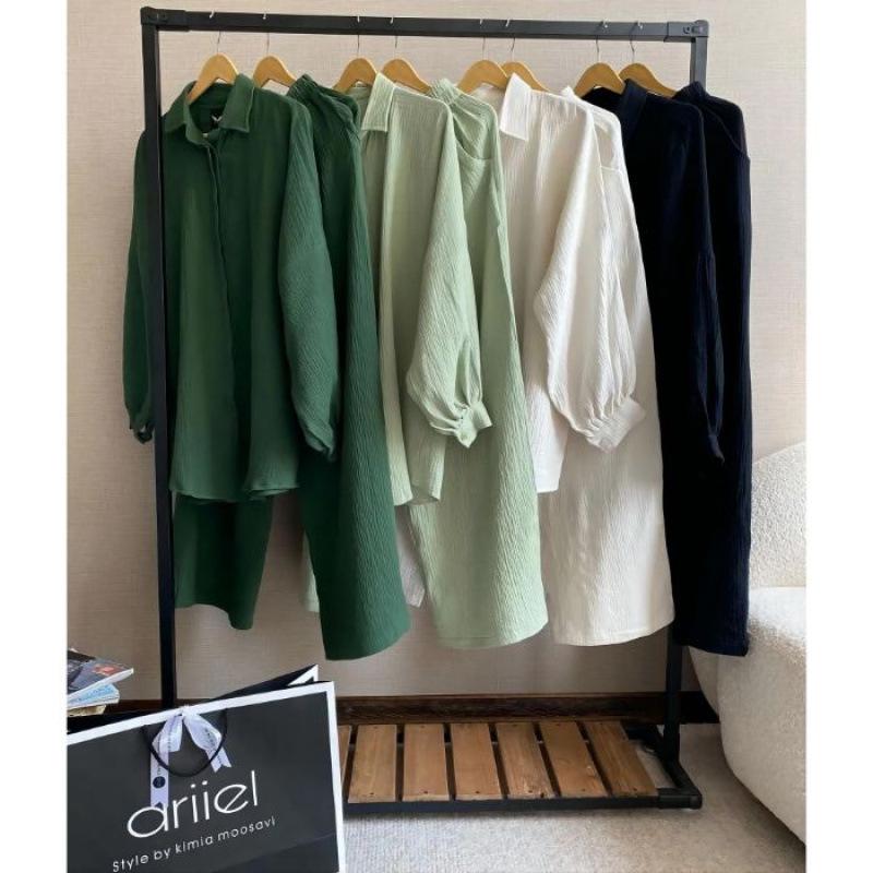 Two-Piece Long-Sleeve Lapel Shirt & Elastic Waist Trousers Suit