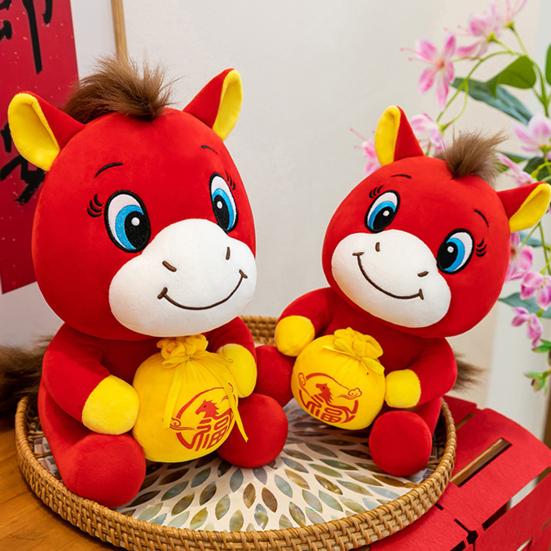 Horse Doll Auspicious Meaning PP Cotton Filling Plush Toy Traditional Zodiac Horse Theme Good Luck Doll