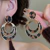 Silver needle autumn and winter retro leopard print geometric square round stud earrings Maillard simple earrings niche high-end earrings