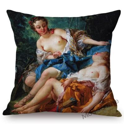 French Royal Painting Francois Boucher Ancient Greek Myth Venus Cupid Angels Floral Retro Decor Throw Pillow Case Cushion Cover