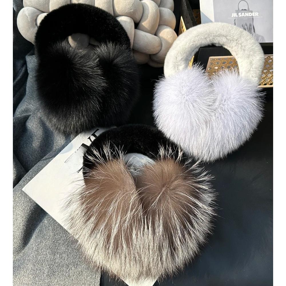 Girls fox fur ear coverings scarf For women, winter warmth, fur ear protectors, cute fur ear bags, Windproof, cycling earmuffs