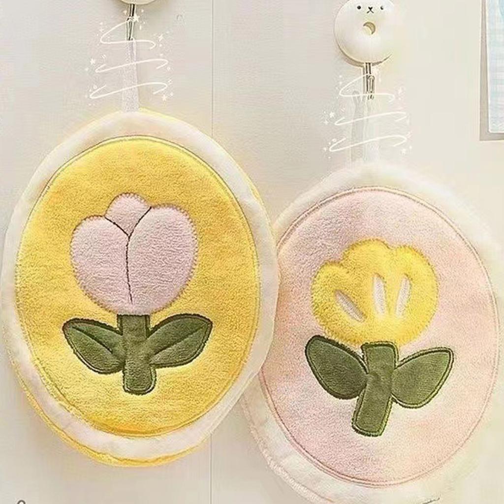 Gentle Plush Hand Towel Elegant Floral Design Quick Absorbing For Kitchen Bathroom Skin Friendly Hanging Loop Included