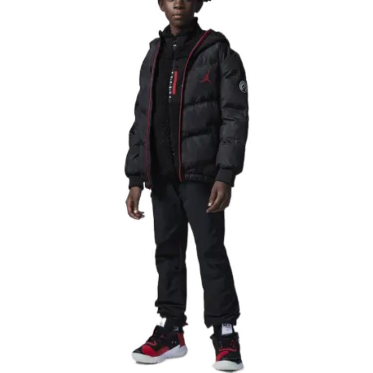 Jordan Kids Hooded Down Jacket With Brand Logo Print Kids outerwear FB1681-010