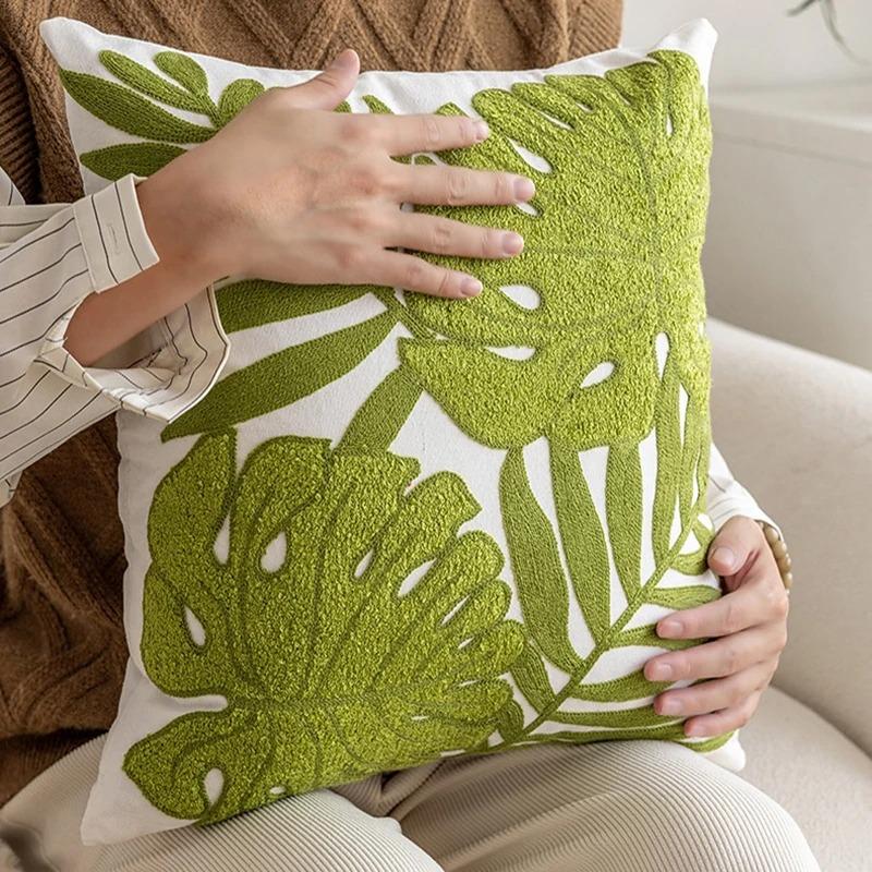 Cotton Canvas Floral Embroidery Cushion Cover American Countryside Outdoor Pillow Covers Decorative Living Room Throw Pillowcase