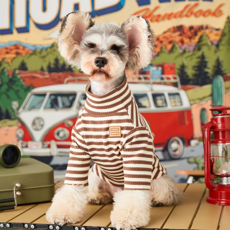 Pet Dog Cat Two-Legged Cotton T-Shirt Winter Striped Base Layer Schnauzer Teddy Poodle Shiba Inu Bichon