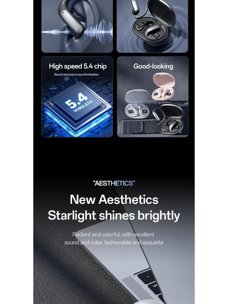 Hot-Selling Dual Display Wireless Bluetooth Earphones with Long Battery & Hanging Ear Design