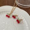 Cherry Red Necklace & Stud Earrings Set: Light Luxury, Niche Design, Clavicle Chain, 3-Piece Women's Jewelry