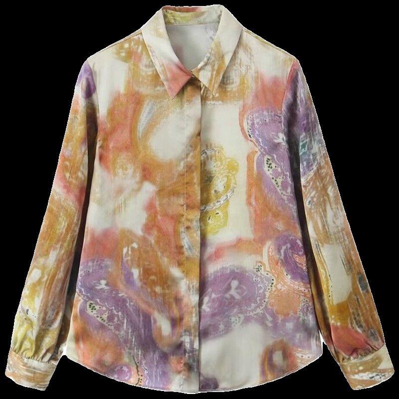 Fashion Style 2024 Spring New Women's Clothing Temperament Wild Blended Print Satin Shirt 2784140 330