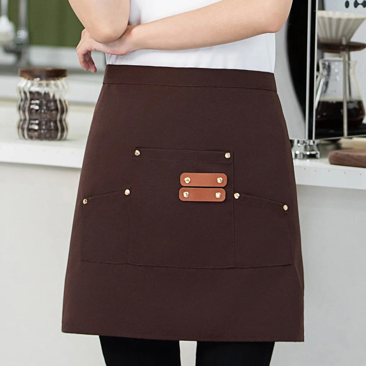 

Unisex Short Waist 3D Three-dimensional Restaurant Kitchen Canvas Waterproof Apron 3 Pockets Design One Size колір темно кави