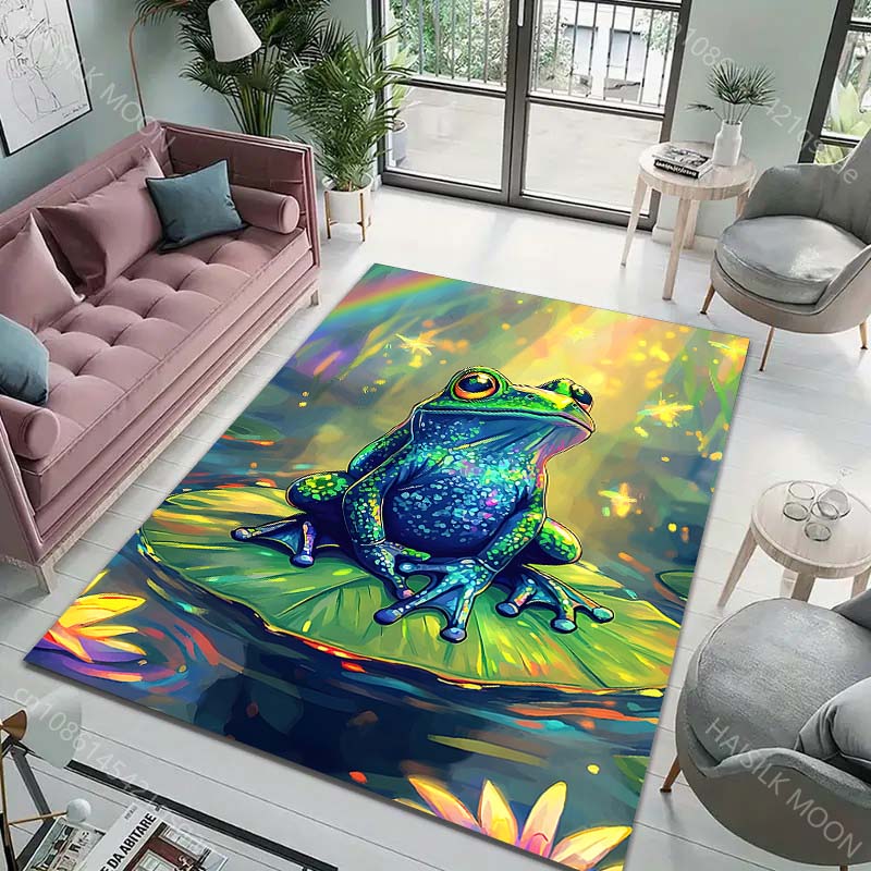 Mehrere Größen Frosch Blatt Regenbogen Glühwürmchen Druck Teppich für Wohnzimmer Schlafzimmer Sofa Fußmatte Heimdekoration Rutschfeste Bodenmatte