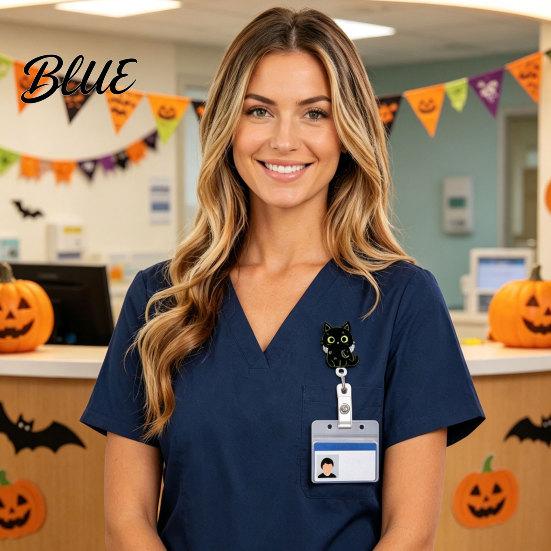 Student Id Card Protector Halloween Black Cat Pumpkin Badge Reel Retractable with 360 Degree Rotating Clip Funny Ghost Holder Acrylic Decorative