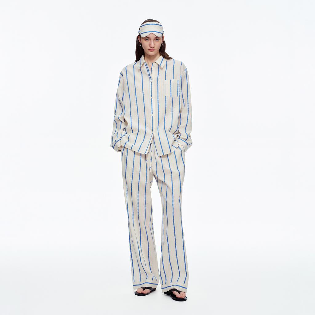 Pure cotton pajamas women's contrasting colors 100% cotton long-sleeved shirt set women's light luxury fashion design sense loose loungewear women