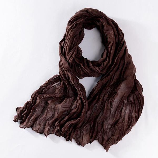 Women's Soft Long Scarf Scarves New Solid Color Cotton and Linen Versatile Pleated Scarf Ultra Long Silk Scarf Cape