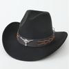 Hot-selling top hat, ethnic style cow head, western cowboy top hat, rolled brim, retro riding hat, woolen felt hat