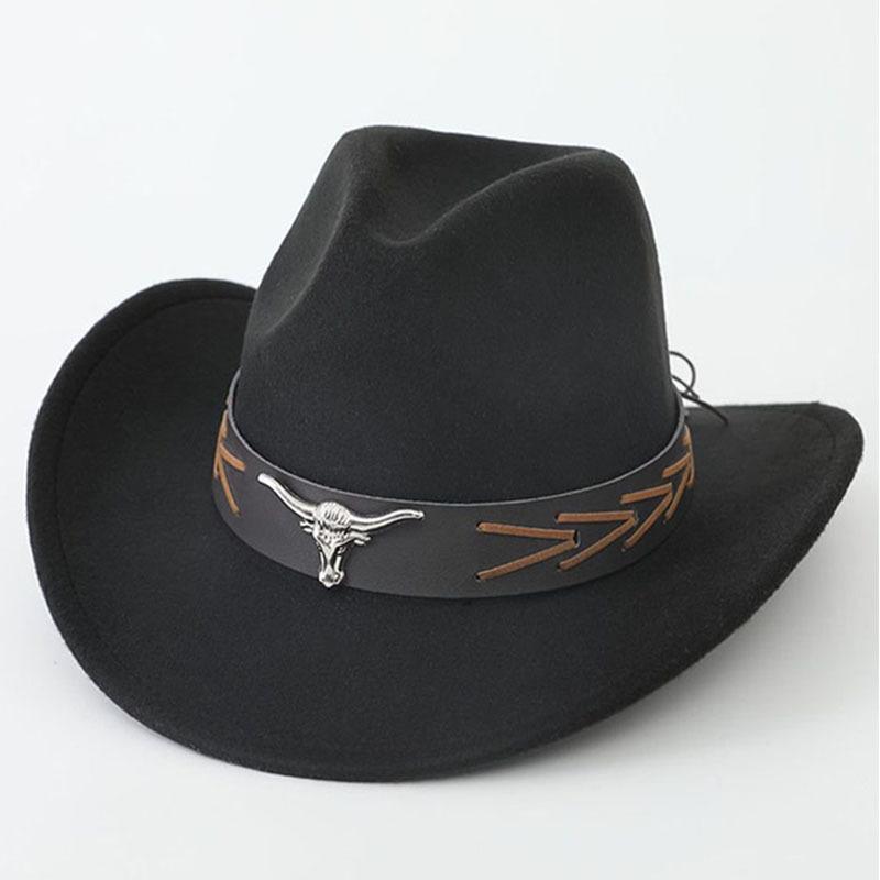 Hot-selling top hat, ethnic style cow head, western cowboy top hat, rolled brim, retro riding hat, woolen felt hat