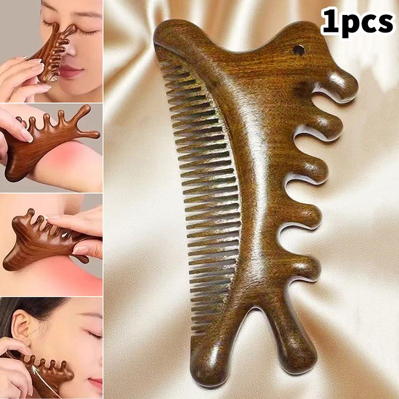 Head Body Massager Neck Face Health Care Massage Tool Meridian Scalp Four-In-One Sandalwood Comb Massage Acupoint Nose Scraper