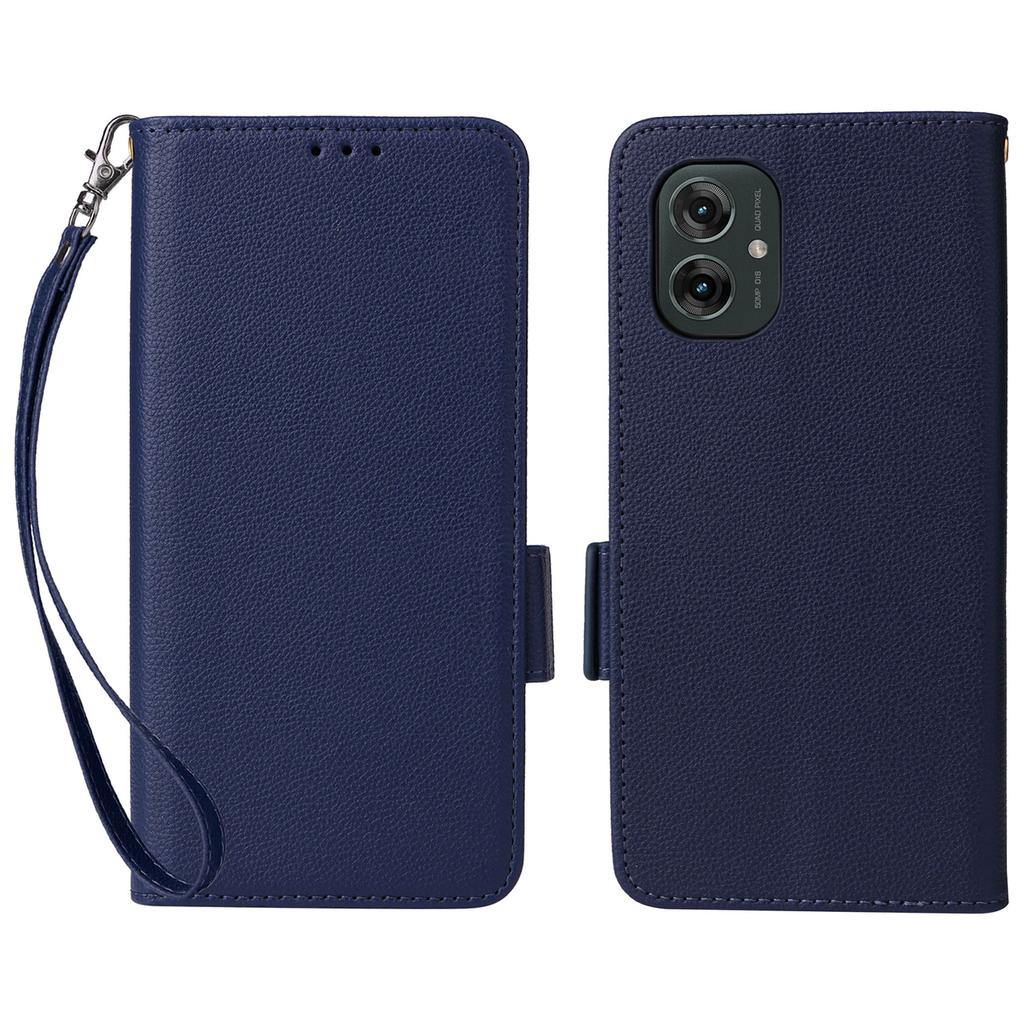 For Motorola Moto G55 5G Case with Wrist Strap Litchi Texture PU Leather Wallet Phone Cover