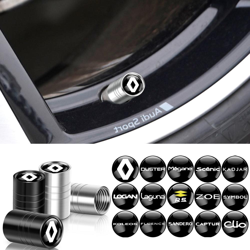 4Pcs Car Tire Valve Cover Metal Auto Wheel Tyre Valve Caps for Renault DACIA Fluence RS Duster Laguna Koleos Kadjar Captur Logan RR8