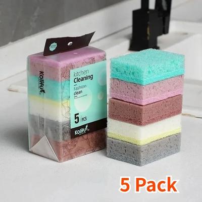 5pcs Sponge Cleaning Cloth Dishwashing Cloth Non-oil Kitchen Utensils Non-stick Hand Wash Dishes Wash POTS Kitchen Organizer