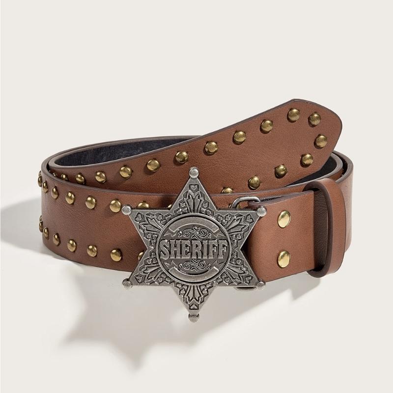Fashionable Jeans Belt with Buckles All-Matched Design Western Cowgirl Waist Belt Star Rivets Punk Wide Belt Decorations